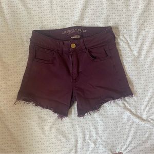 American Eagle Plum Denim High Rise Shortie Shorts
